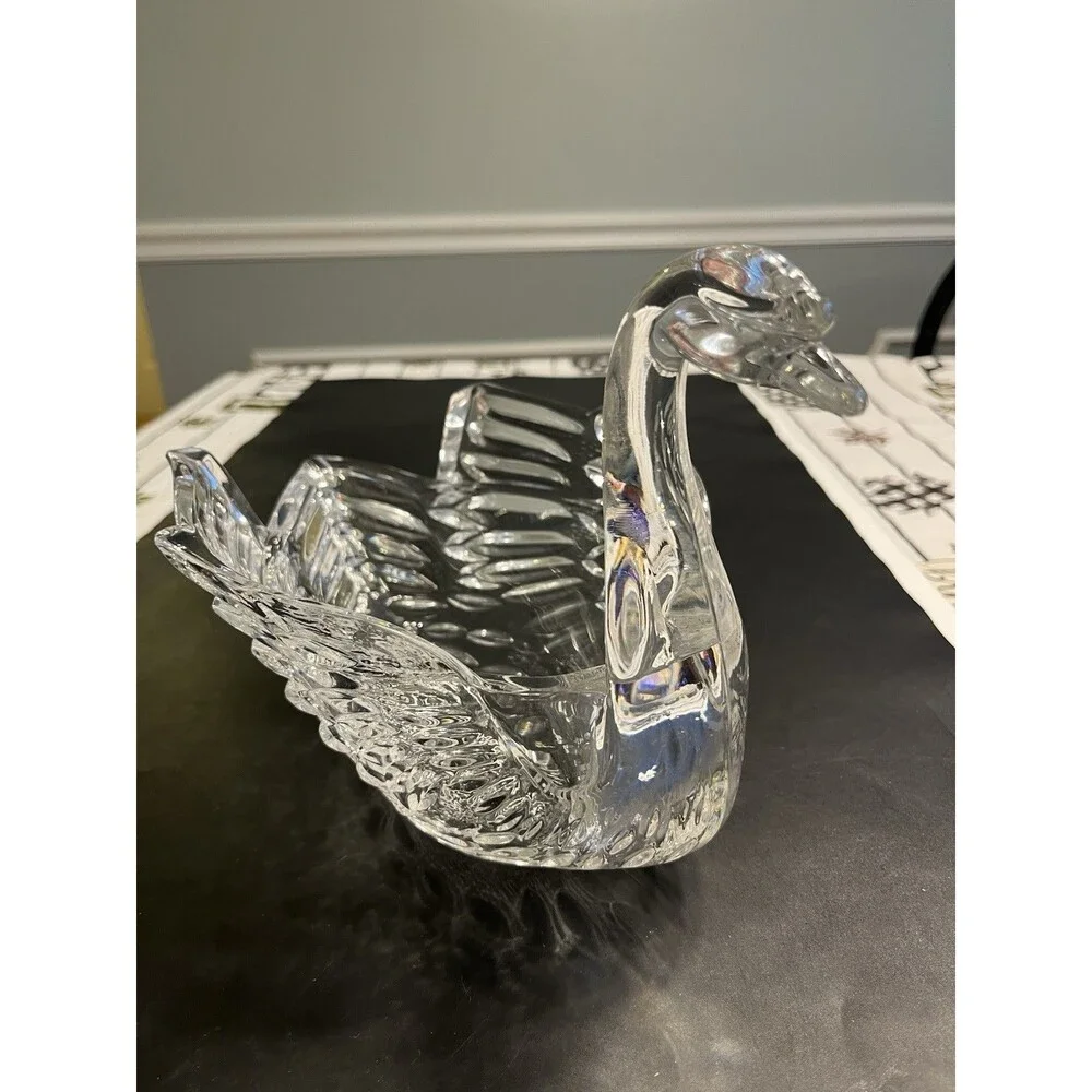 Clear Crystal Glass Swan Large Candy Dish
